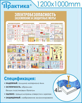 С23 Стенд электробезопасность (заземление и защитные меры) (1000х1000 мм, пластик ПВХ 3мм, Прямая печать на пластик) - Стенды - Стенды по электробезопасности - Магазин охраны труда Протекторшоп