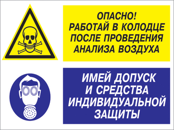 Кз 78 опасно - работай в колодце после проведения анализа воздуха. имей допуск и средства индивидуальной защиты. (пленка, 600х400 мм) - Знаки безопасности - Комбинированные знаки безопасности - Магазин охраны труда Протекторшоп